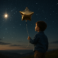 αγόρι με μπαλόνι αστέρι κάτω από νυχτερινό ουρανό – παραμυθένια εικόνα βάπτισης